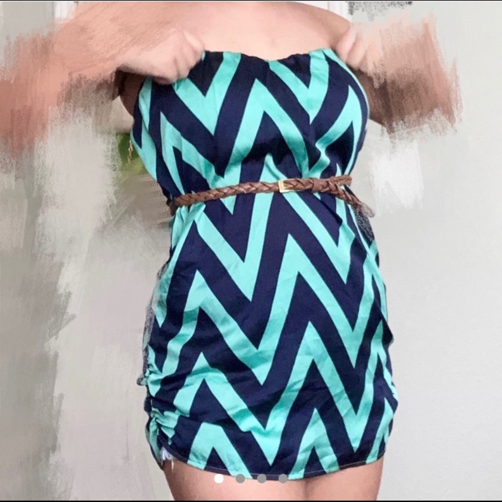 Papaya Chevron Teal Turquoise Short Dress Tunic
